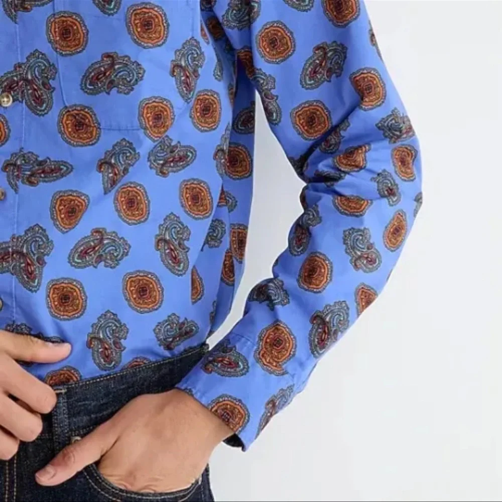 J. Crew Vintage Twill Casual Button Up Shirt in a Purple Blue Paisley Print